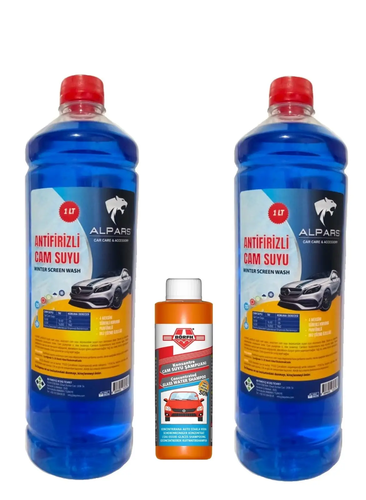 ALPARS Oto Cam Suyu 1 Lt Antifrizli Cam Suyu -25 Derece 2 Adet- Kireçlenmeyi Önler Kokulu Cam Suyu Şampuanı Hediyeli